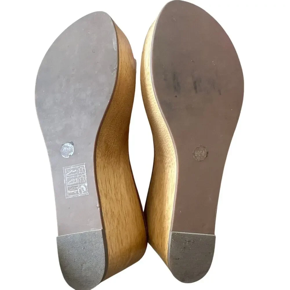 Tory Burch Ines‎ 80mm Wedge Slides Pink Silver Logo Sandals 9.5